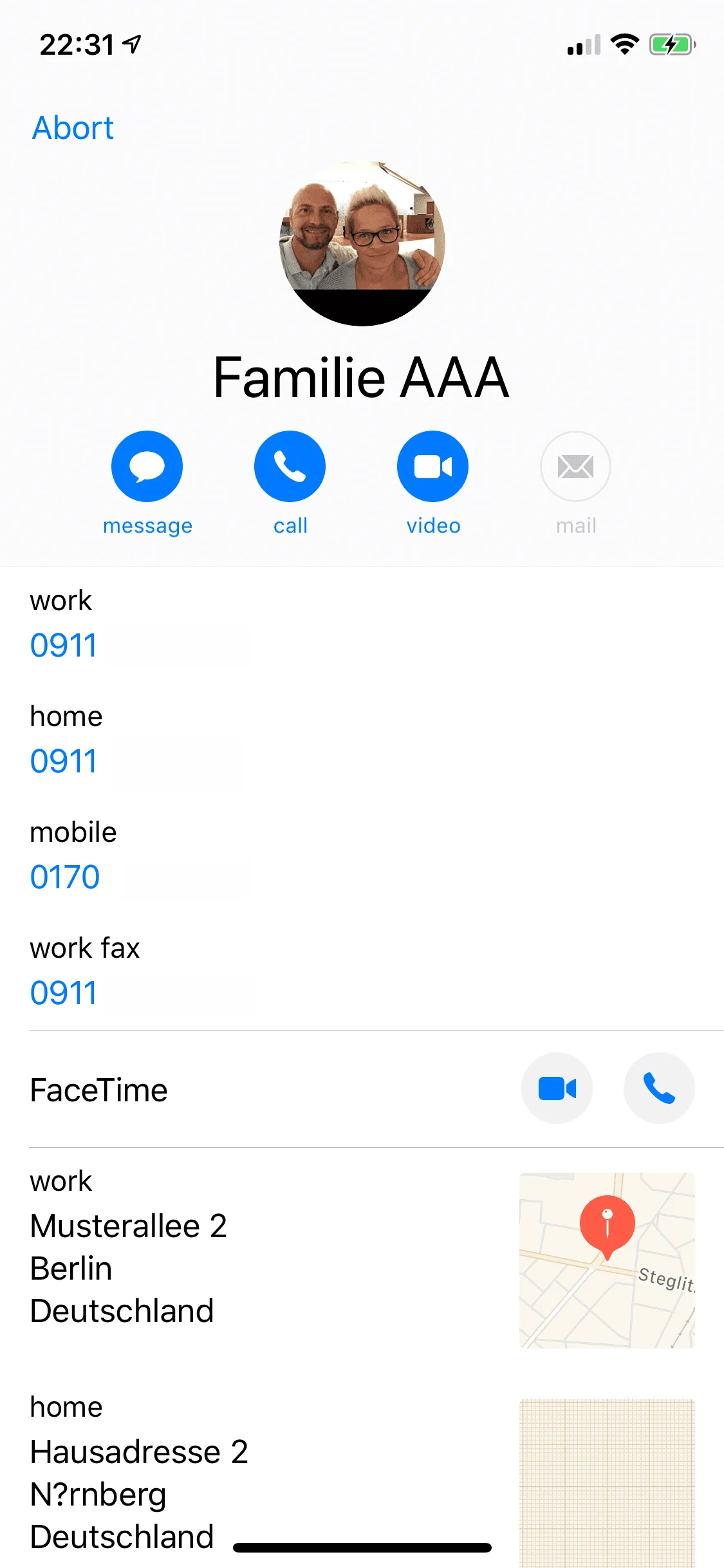New contact in iPhone addressbook